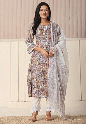 Digital Printed Pure Cotton Pakistani Suit in Multicolor