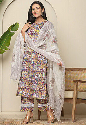 Digital Printed Pure Cotton Pakistani Suit in Multicolor