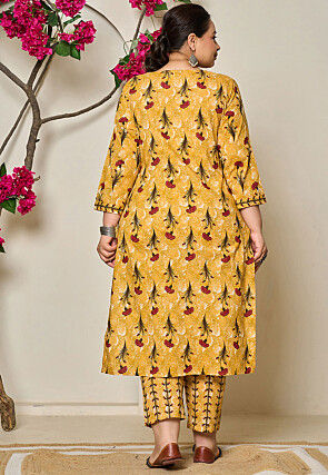 Digital Printed Pure Cotton Pakistani Suit in Mustard