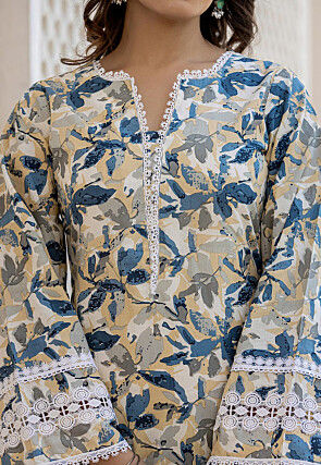 Digital Printed Pure Cotton Pakistani Suit in Off White