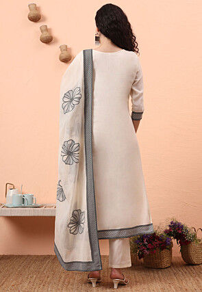 Digital Printed Pure Cotton Pakistani Suit in Off White