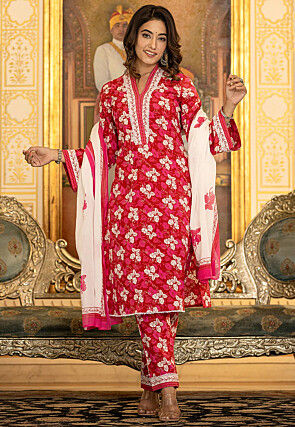 Digital Printed Pure Cotton Pakistani Suit in Pink