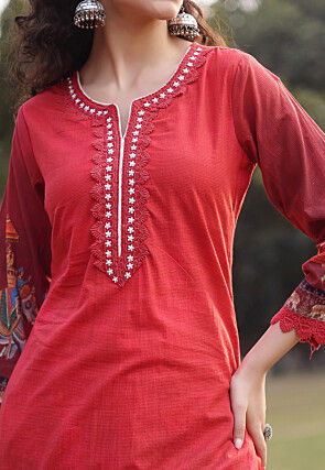Digital Printed Pure Cotton Pakistani Suit in Red