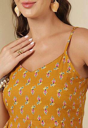 Digital Printed Pure Cotton Peplum Style Top in Mustard