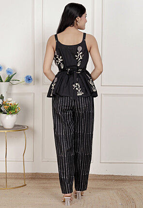 Digital Printed Pure Cotton Peplum Top Set in Black