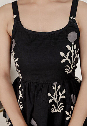 Digital Printed Pure Cotton Peplum Top Set in Black