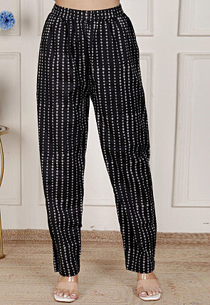 Digital Printed Pure Cotton Peplum Top Set in Black