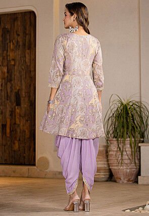 Digital Printed Pure Cotton Punjabi Suit in Light Purple