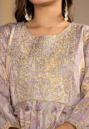 Digital Printed Pure Cotton Punjabi Suit in Light Purple