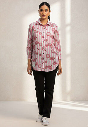 Digital Printed Pure Cotton Shirt in Pink