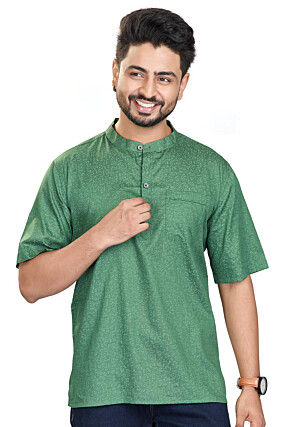 Digital Printed Pure Cotton Short Kurta in Green