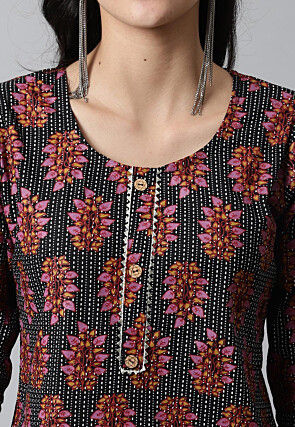 Digital Printed Pure Cotton Short Kurti in Black