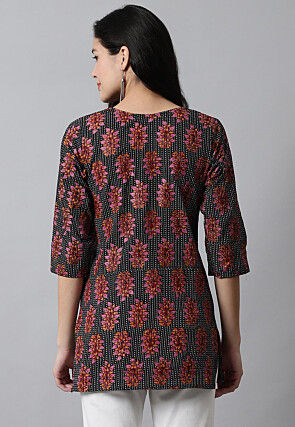 Digital Printed Pure Cotton Short Kurti in Black