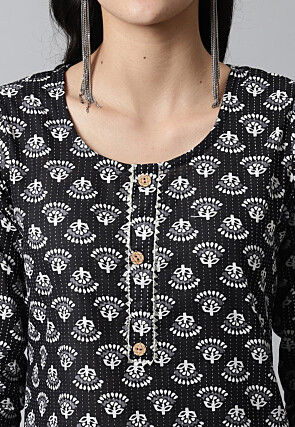Digital Printed Pure Cotton Short Kurti in Black