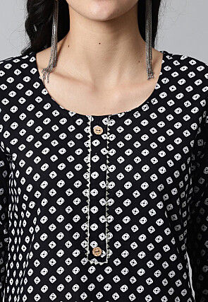 Digital Printed Pure Cotton Short Kurti in Black