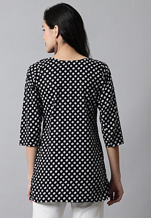 Digital Printed Pure Cotton Short Kurti in Black