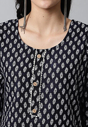 Digital Printed Pure Cotton Short Kurti in Black