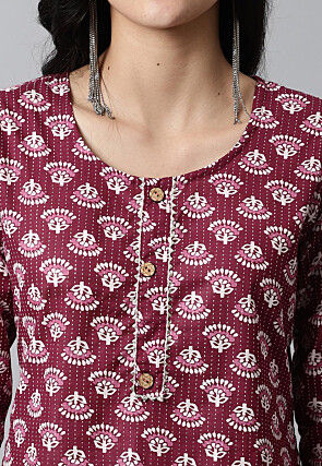Digital Printed Pure Cotton Short Kurti in Maroon