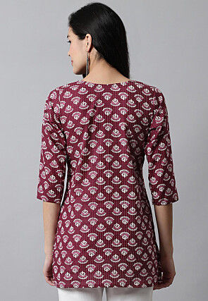 Digital Printed Pure Cotton Short Kurti in Maroon