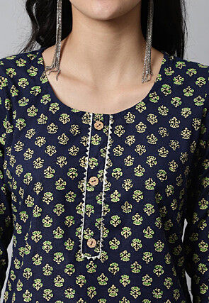 Digital Printed Pure Cotton Short Kurti in Navy Blue
