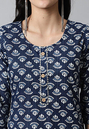 Digital Printed Pure Cotton Short Kurti in Navy Blue