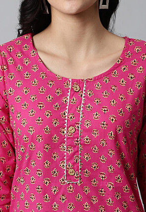 Digital Printed Pure Cotton Short Kurti in Pink