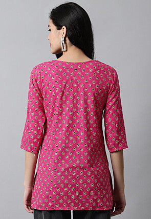 Digital Printed Pure Cotton Short Kurti in Pink