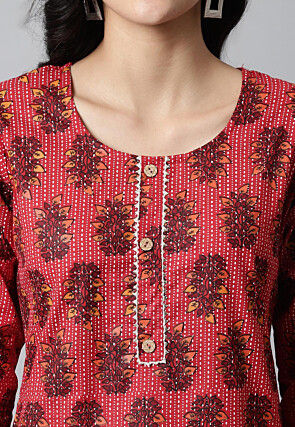 Digital Printed Pure Cotton Short Kurti in Red