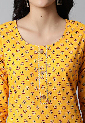 Digital Printed Pure Cotton Short Kurti in Yellow