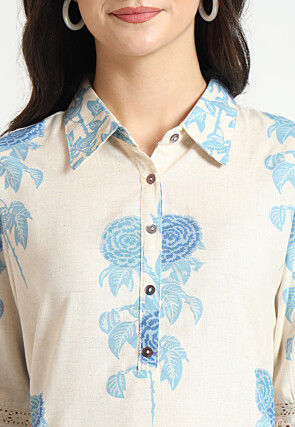 Digital Printed Pure Cotton Straight Kurta in Light Beige