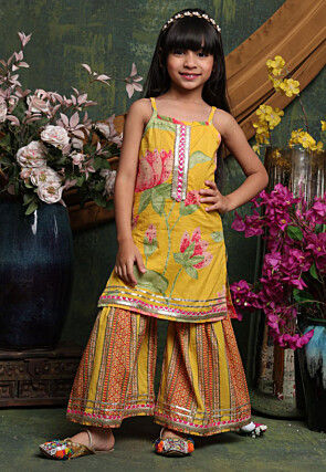 Digital Printed Pure Cotton Straight Kurta Set in Yellow