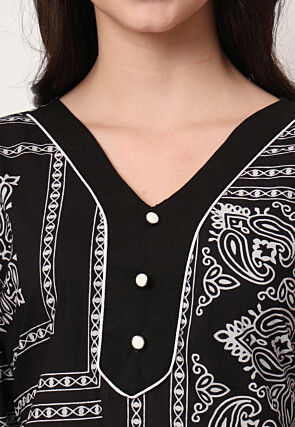 Digital Printed Pure Cotton Straight Kurta Set in Black