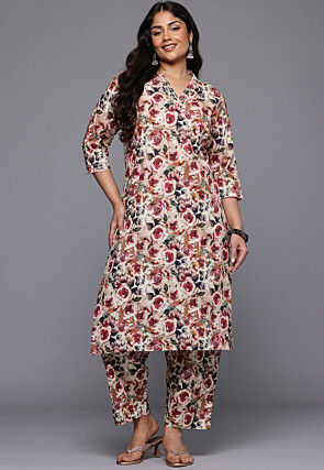 Digital Printed Pure Cotton Straight Kurta Set in Multicolor