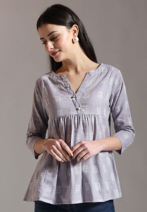 Digital Printed Pure Cotton Top in Dusty Purple