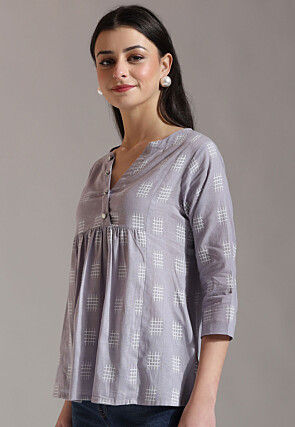 Digital Printed Pure Cotton Top in Dusty Purple