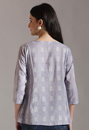 Digital Printed Pure Cotton Top in Dusty Purple