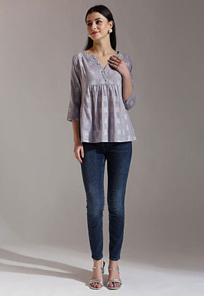 Digital Printed Pure Cotton Top in Dusty Purple
