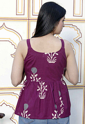Digital Printed Pure Cotton Top in Magenta