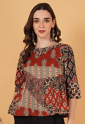 Digital Printed Pure Cotton Top in Multicolor