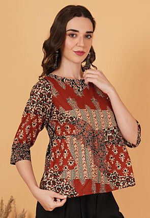 Digital Printed Pure Cotton Top in Multicolor