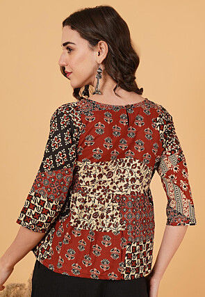 Digital Printed Pure Cotton Top in Multicolor