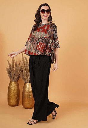 Digital Printed Pure Cotton Top in Multicolor