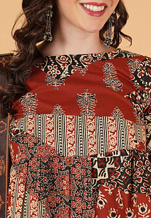 Digital Printed Pure Cotton Top in Multicolor