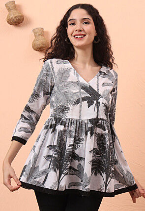 Digital Printed Pure Cotton Top in Off White
