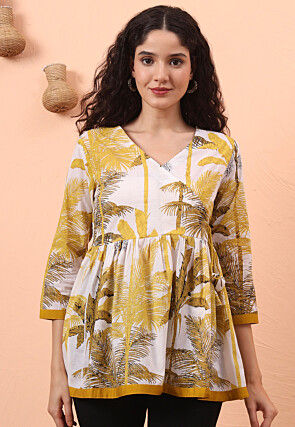 Digital Printed Pure Cotton Top in Off White