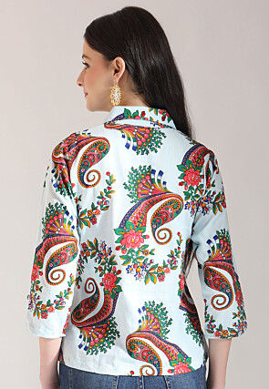 Digital Printed Pure Cotton Top in Sky Blue