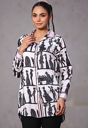 Digital Printed Pure Cotton Top in White