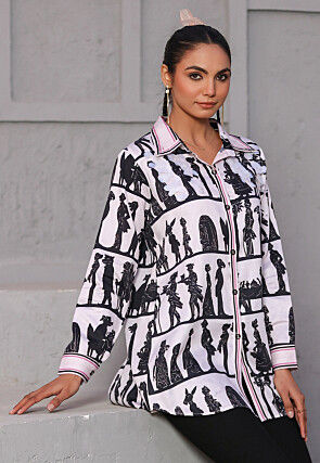 Digital Printed Pure Cotton Top in White