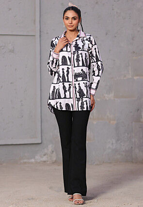 Digital Printed Pure Cotton Top in White