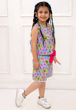 Digital Printed Pure Cotton Top Set in Blue